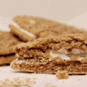 Oatmeal cookies stacked in an appealing pile